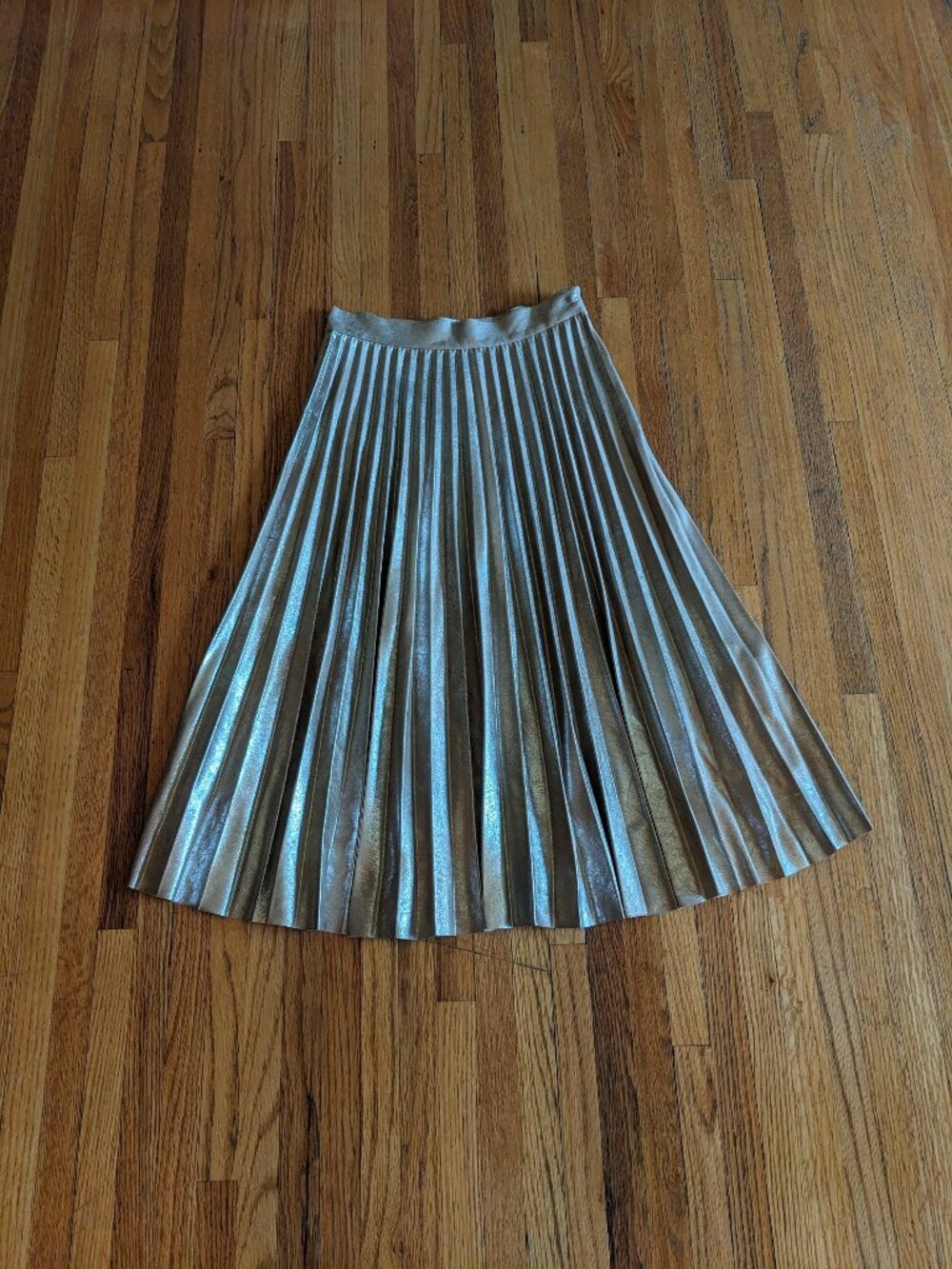 Zara metallic gold pleated midi skirt